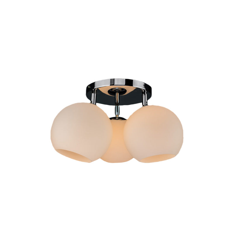 Chrom sphärische Halbflush -Beleuchtung moderne 3 Lampen weiße Frost-/Silberpunkt -Glasspülenlampe
