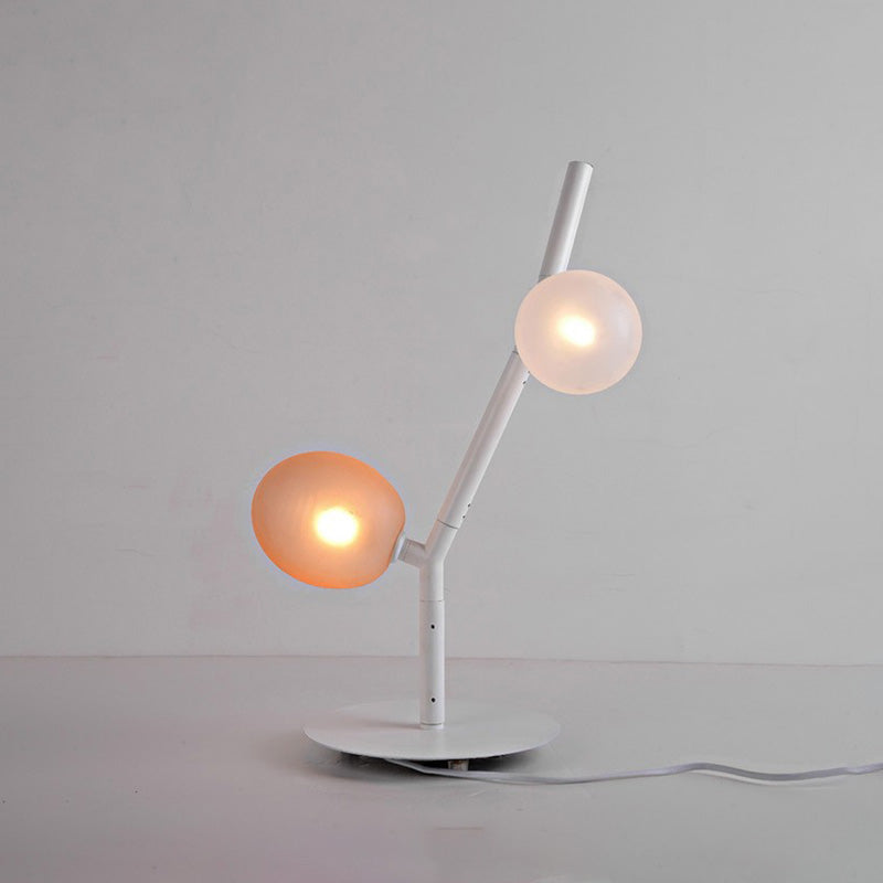 White Finish Branch Night Table Light Modern 2-Light Metallic Desk Lamp with Oval Frosted Glass Shade