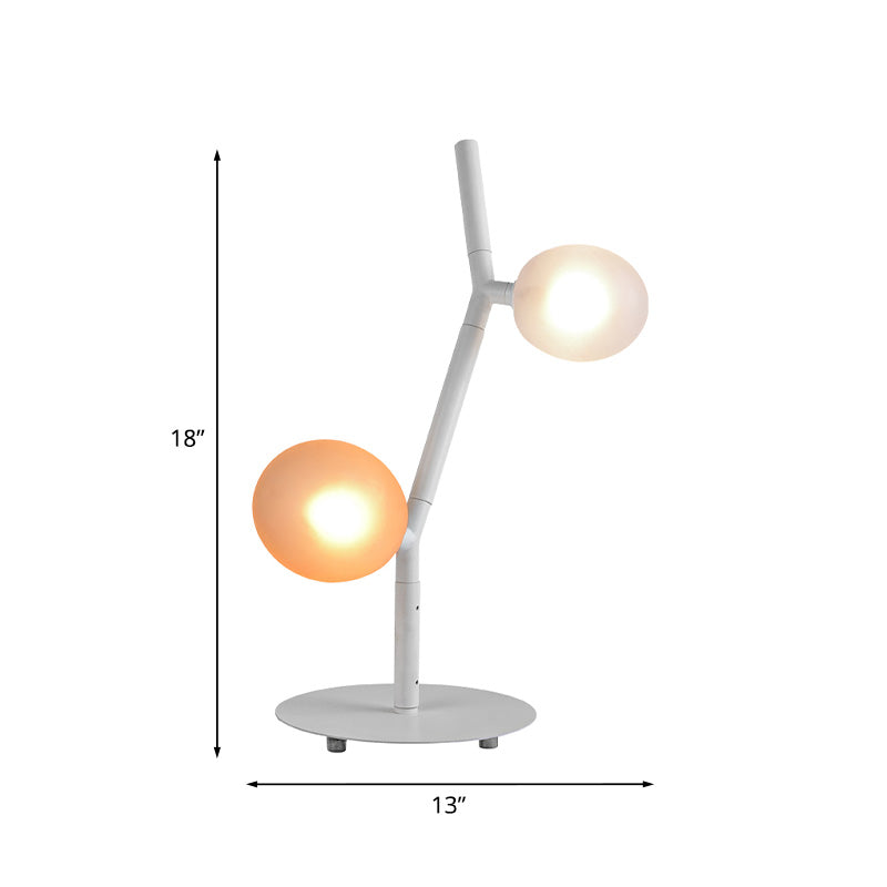 White Finish Branch Night Table Light Modern 2-Light Metallic Desk Lamp with Oval Frosted Glass Shade
