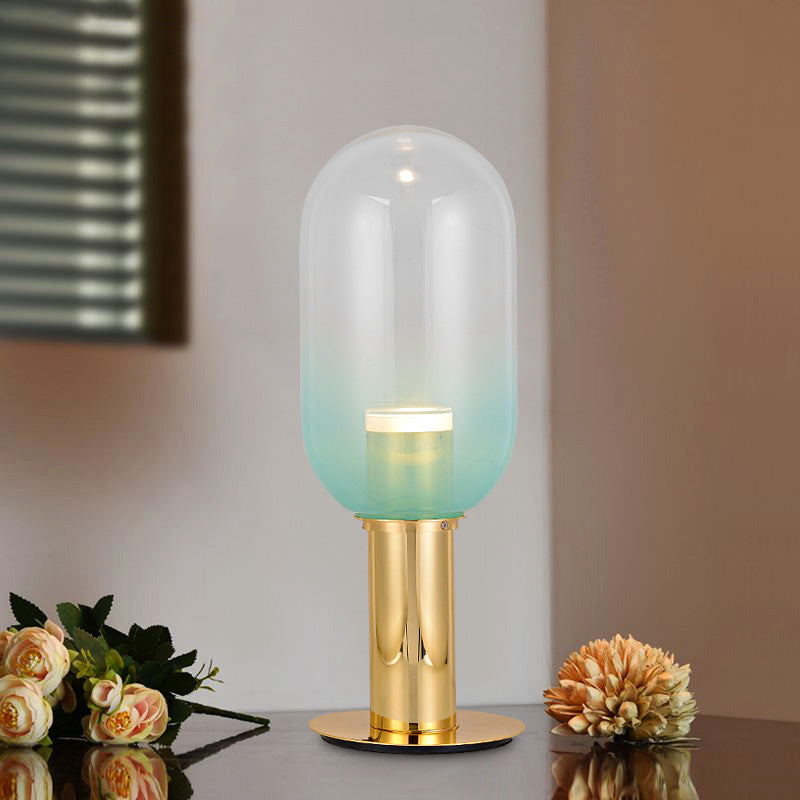Lampada da notte modernista a LED in vetro verde sfumato con luce da tavolo per camera da letto a capsula in oro