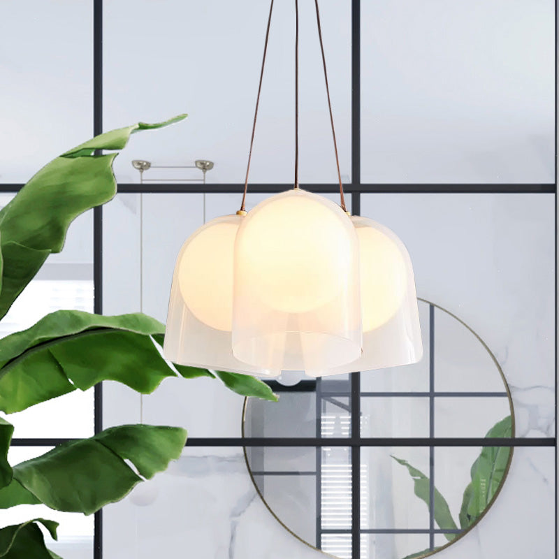 Bell Multi Pendant Light Modern White Glass 3 Lights Living Room Hanging Ceiling Lamp in Gold