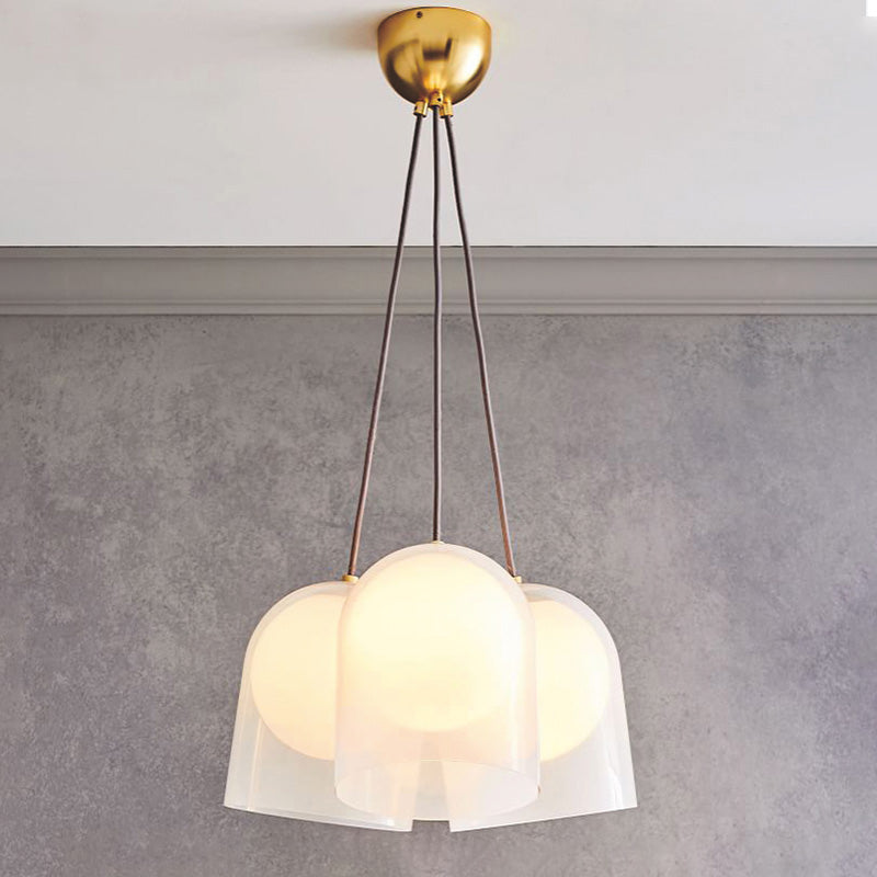 Bell Multi Pendant Light Modern White Glass 3 Lights Living Room Hanging Ceiling Lamp in Gold