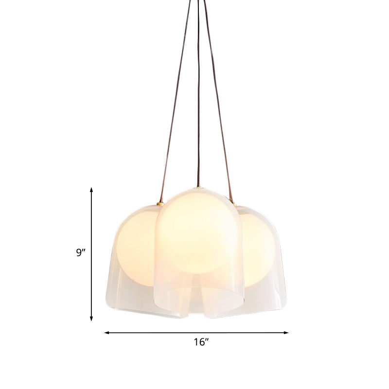 Bell Multi Pendant Light Modern White Glass 3 Lights Living Room Hanging Ceiling Lamp in Gold