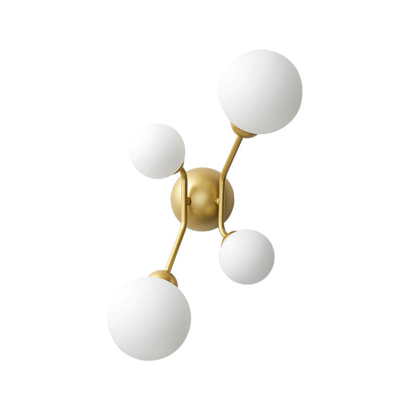 Modernism 4-Light Sconce Lighting with Cream Glass Shade Black/Gold Finish Orb Wall Mounted Lamp Fixture