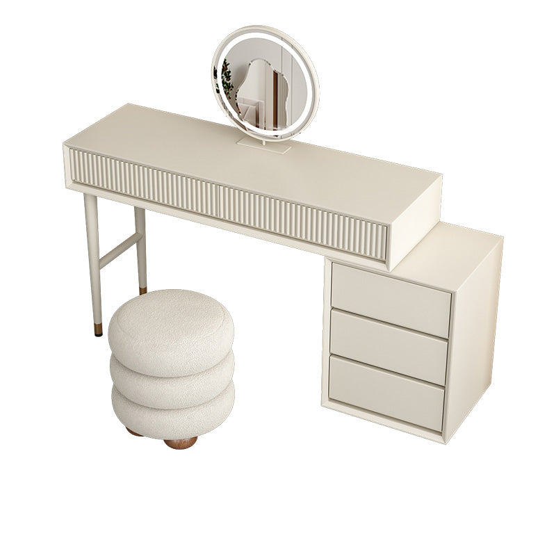 Contemporary White Solid Wood With Drawer Lighted Mirror Make-up Vanity