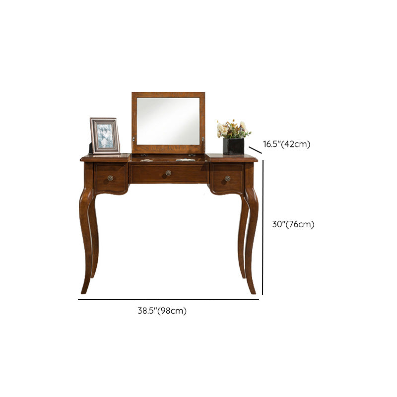 Traditional Standing Espresso Solid Wood 3 Drawer Mirror Bedroom Dressing Table