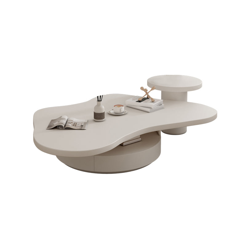 Pedestal Coffee Cocktail Table with Storage Drawers White Wooden
