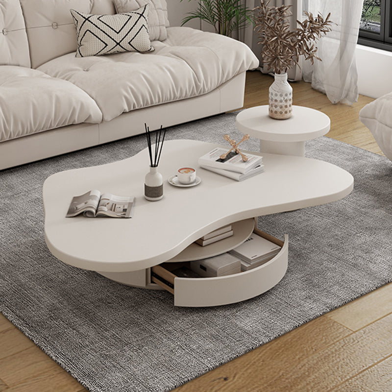 Pedestal Coffee Cocktail Table with Storage Drawers White Wooden