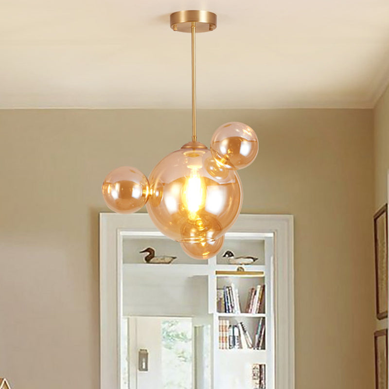 Amber Glass Bubble Shape Pendant Modernist 1 Light Hanging Lamp Kit over Dining Table
