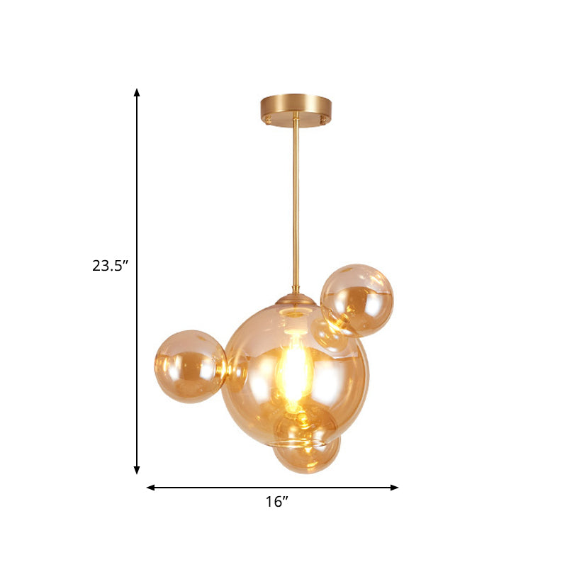 Amber Glass Bubble Shape Pendant Modernist 1 Light Hanging Lamp Kit over Dining Table