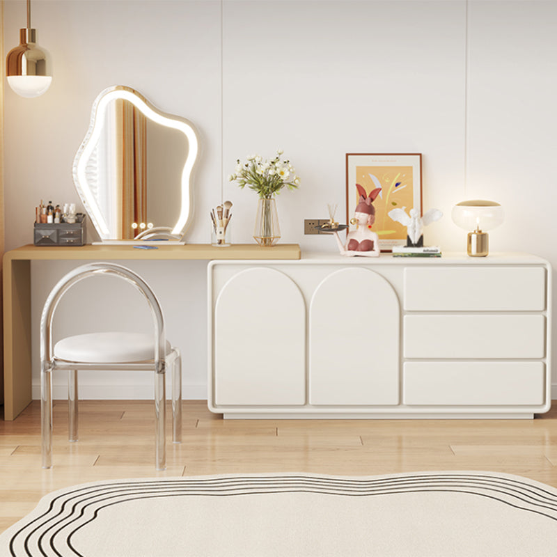 Contemporary White With Drawer Bedroom Lighted Mirror Dressing Table