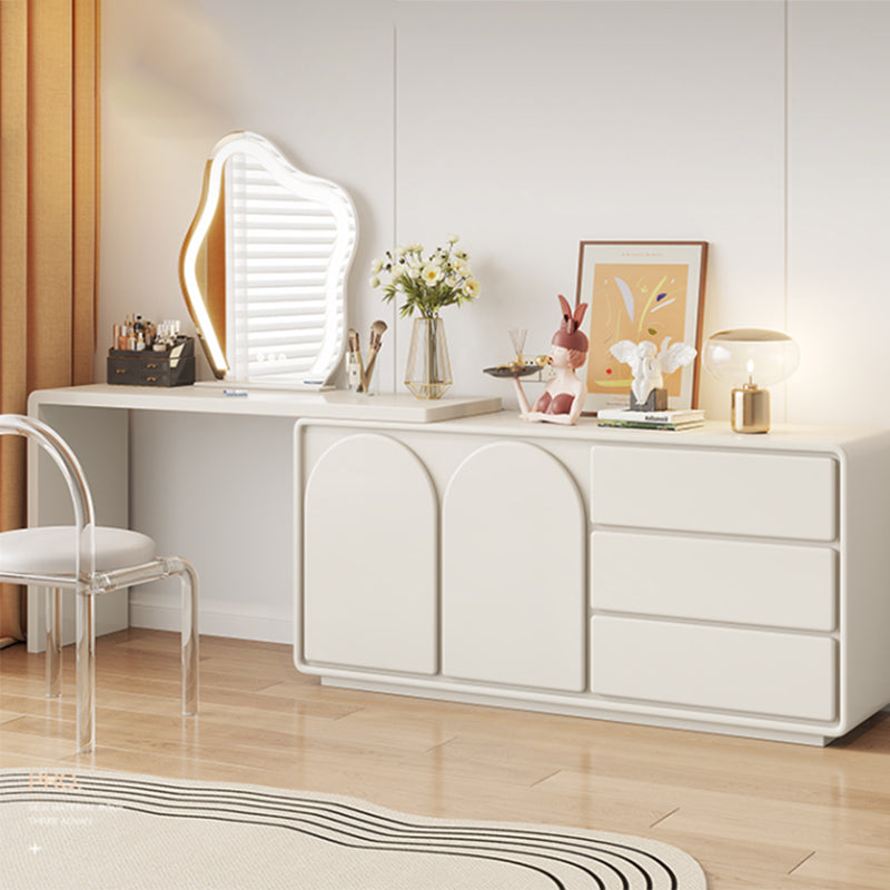 Contemporary White With Drawer Bedroom Lighted Mirror Dressing Table