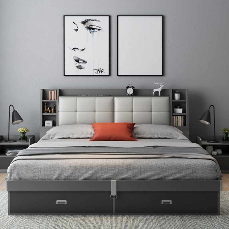 Upholstered Headboard Standard Bed with Storage Gray Wood 38.58" High