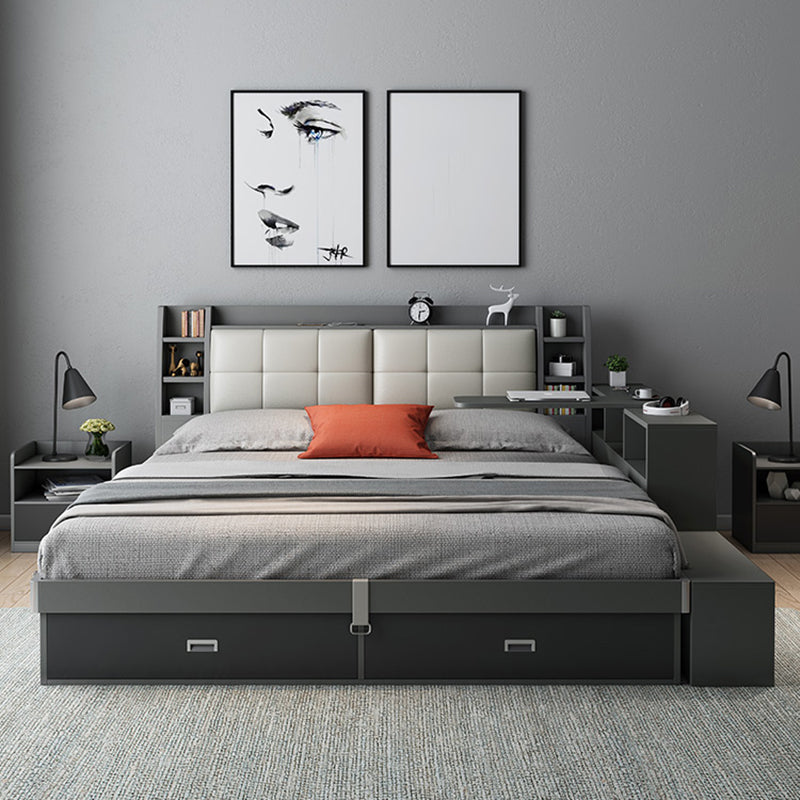 Upholstered Headboard Standard Bed with Storage Gray Wood 38.58" High