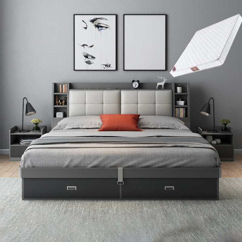 Upholstered Headboard Standard Bed with Storage Gray Wood 38.58" High