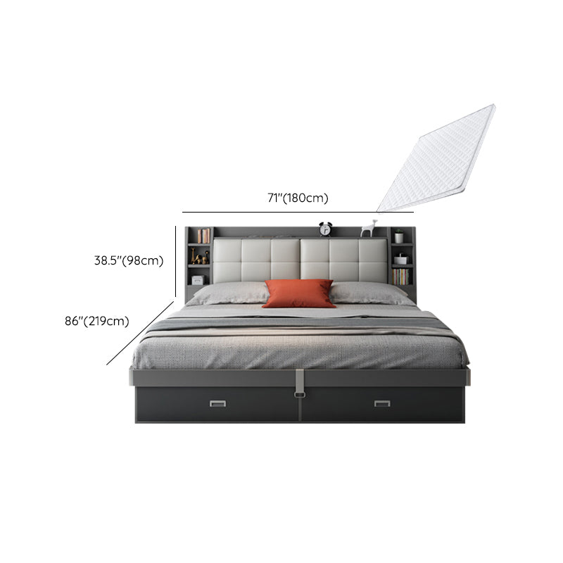 Upholstered Headboard Standard Bed with Storage Gray Wood 38.58" High