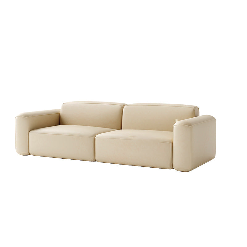 Contemporary Stationary Faux Leather Sofa Living Room Square Arm Tight Back Sofa