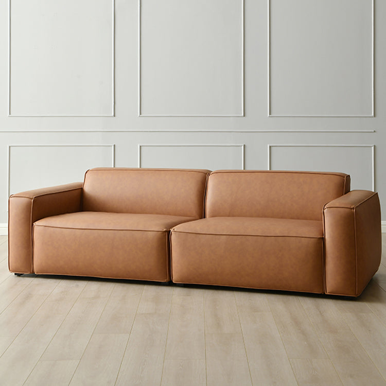 Contemporary Stationary Faux Leather Sofa Living Room Square Arm Tight Back Sofa