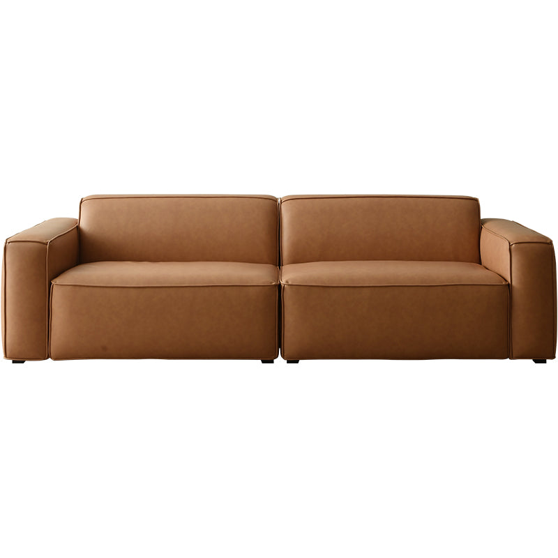 Contemporary Stationary Faux Leather Sofa Living Room Square Arm Tight Back Sofa