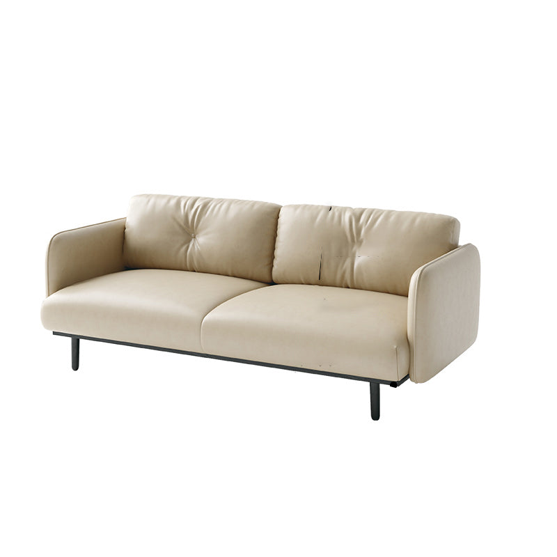 Faux Leather Standard Sofa Square Arm Sofa withTufted Back in Solid Wood