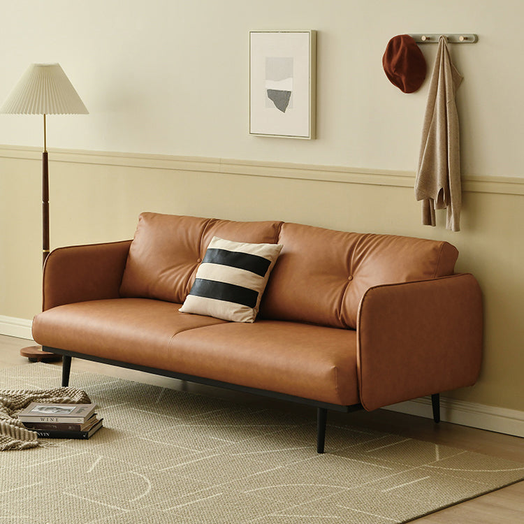Faux Leather Standard Sofa Square Arm Sofa withTufted Back in Solid Wood