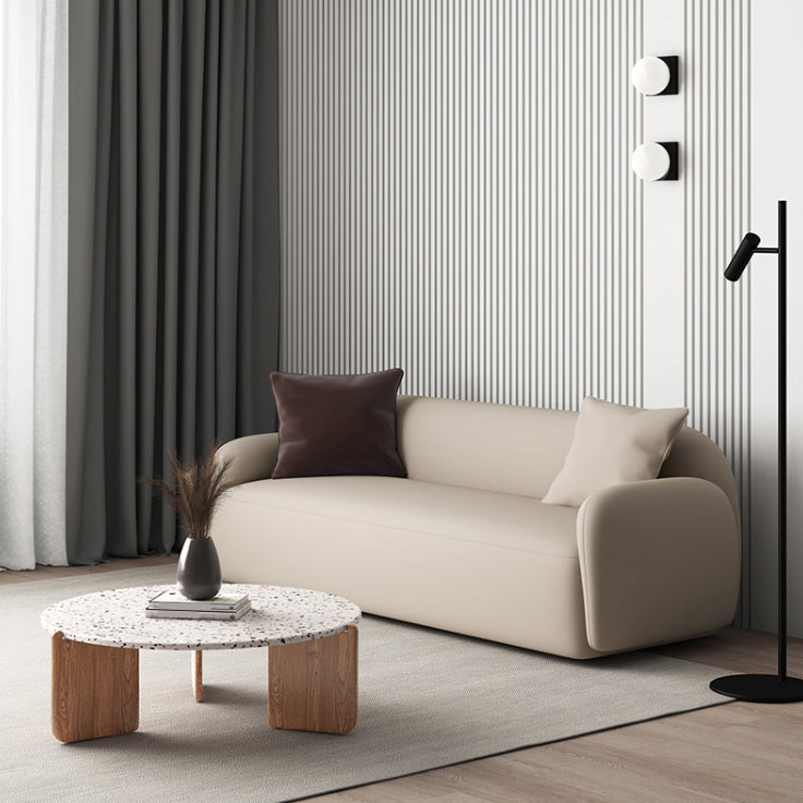 Contemporary Recessed Arm Sofa Tight Back for Living Room in Beige