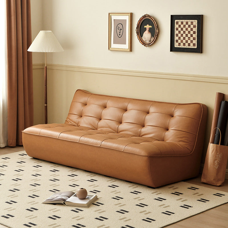 Armless Faux Leather Sofa Mid Century Modern Tufted Back Sofa
