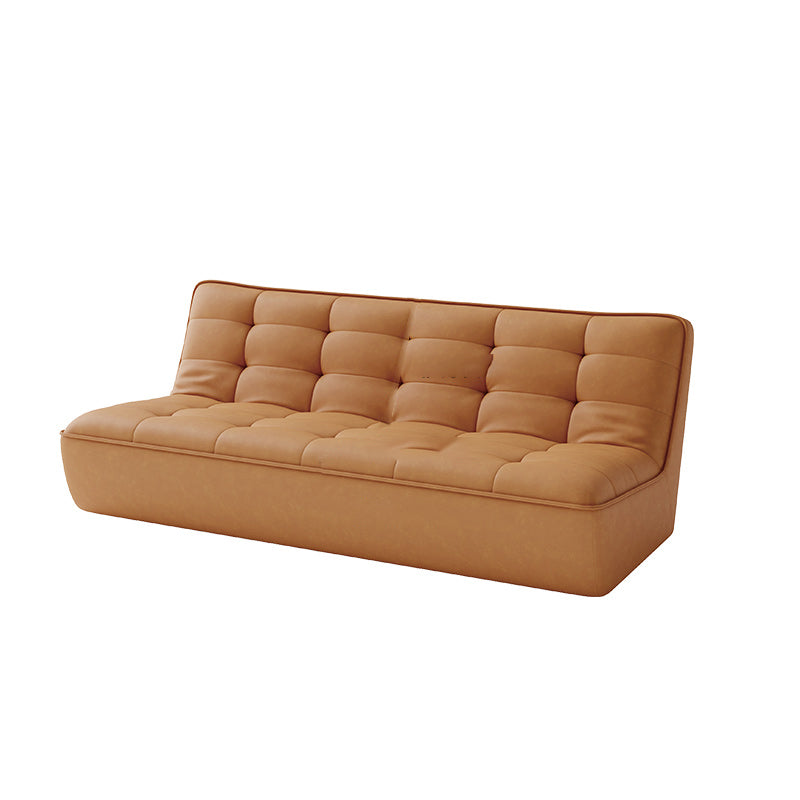 Armless Faux Leather Sofa Mid Century Modern Tufted Back Sofa