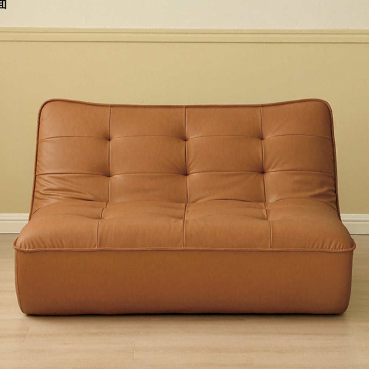Armless Faux Leather Sofa Mid Century Modern Tufted Back Sofa