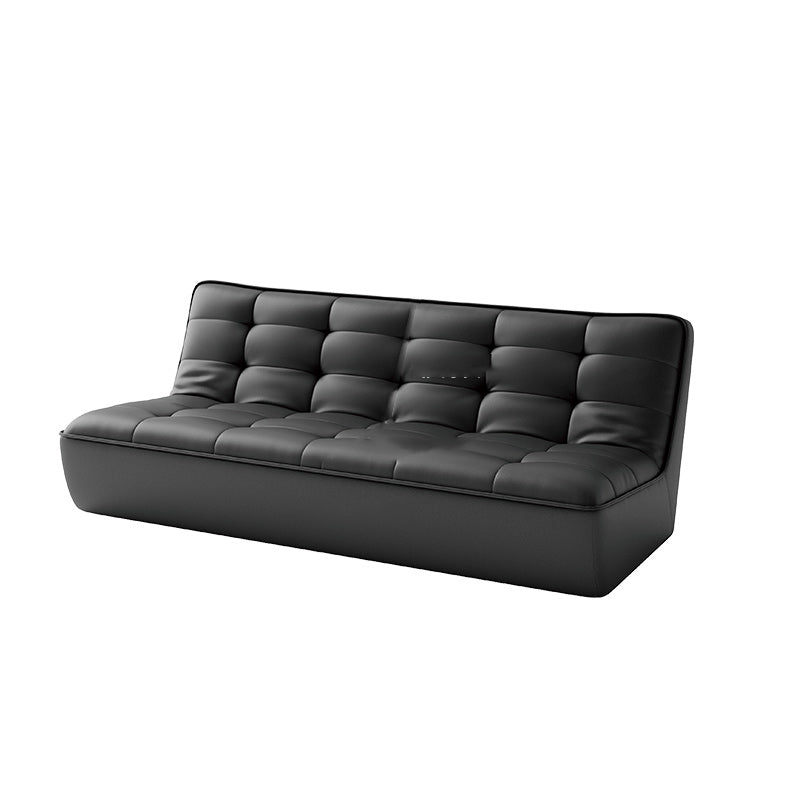 Armless Faux Leather Sofa Mid Century Modern Tufted Back Sofa