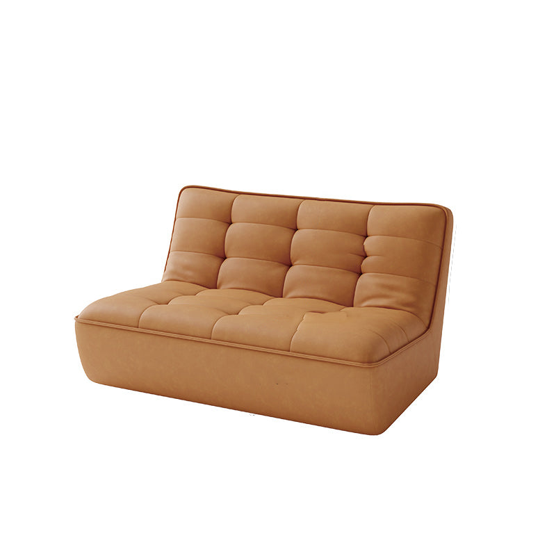 Armless Faux Leather Sofa Mid Century Modern Tufted Back Sofa