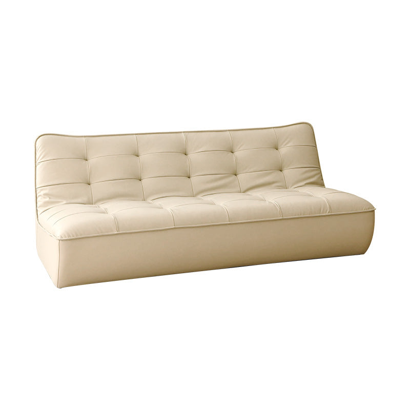 Armless Faux Leather Sofa Mid Century Modern Tufted Back Sofa