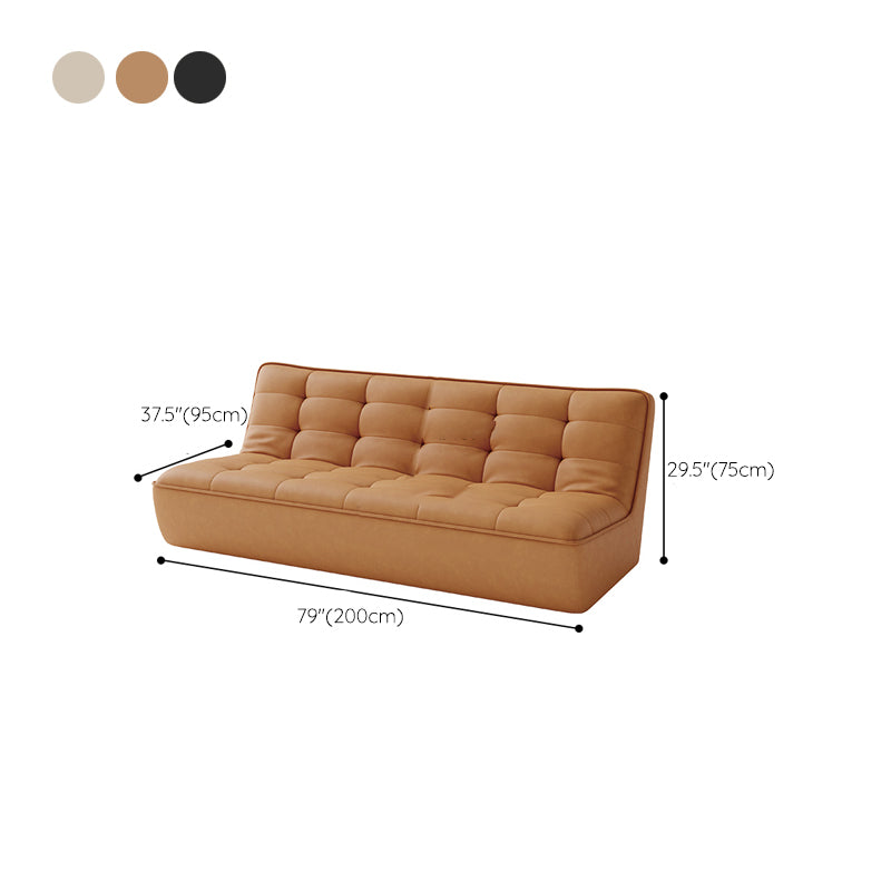 Armless Faux Leather Sofa Mid Century Modern Tufted Back Sofa