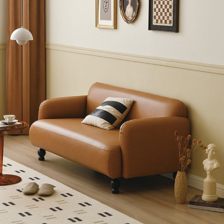 Contemporary Faux Leather Sofa for Living Room with Recessed Arm