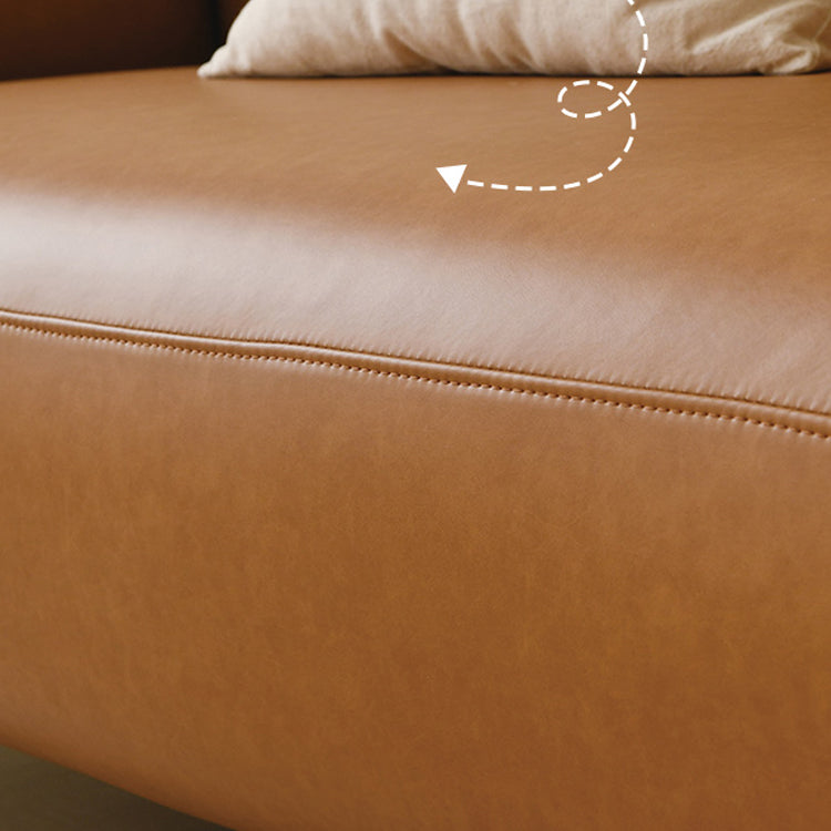 Contemporary Faux Leather Sofa for Living Room with Recessed Arm