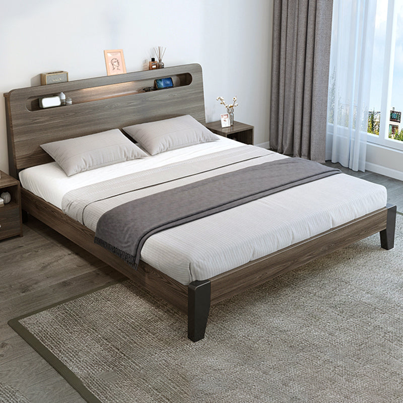 Wood Standard Bed in Gray Panel Bed with Rectangular Headboard