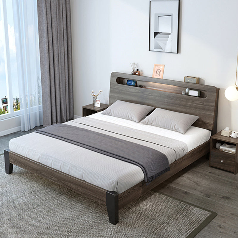 Wood Standard Bed in Gray Panel Bed with Rectangular Headboard