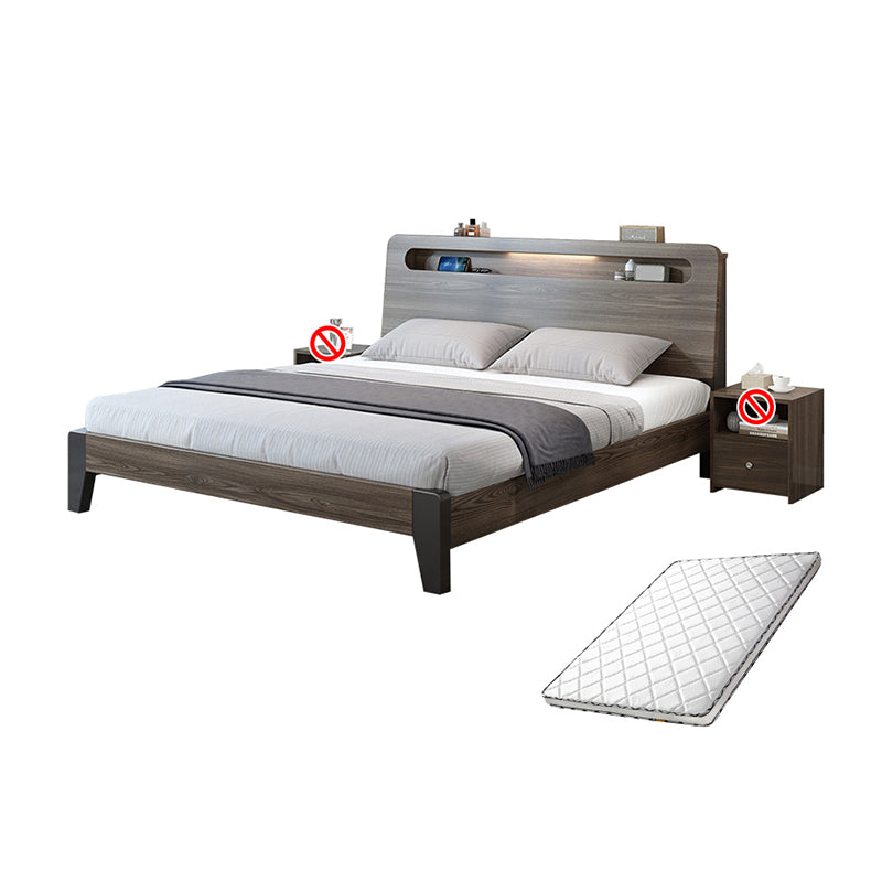 Wood Standard Bed in Gray Panel Bed with Rectangular Headboard