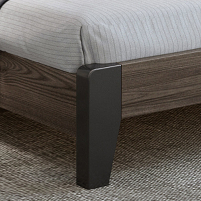 Wood Standard Bed in Gray Panel Bed with Rectangular Headboard