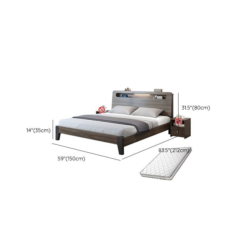 Wood Standard Bed in Gray Panel Bed with Rectangular Headboard