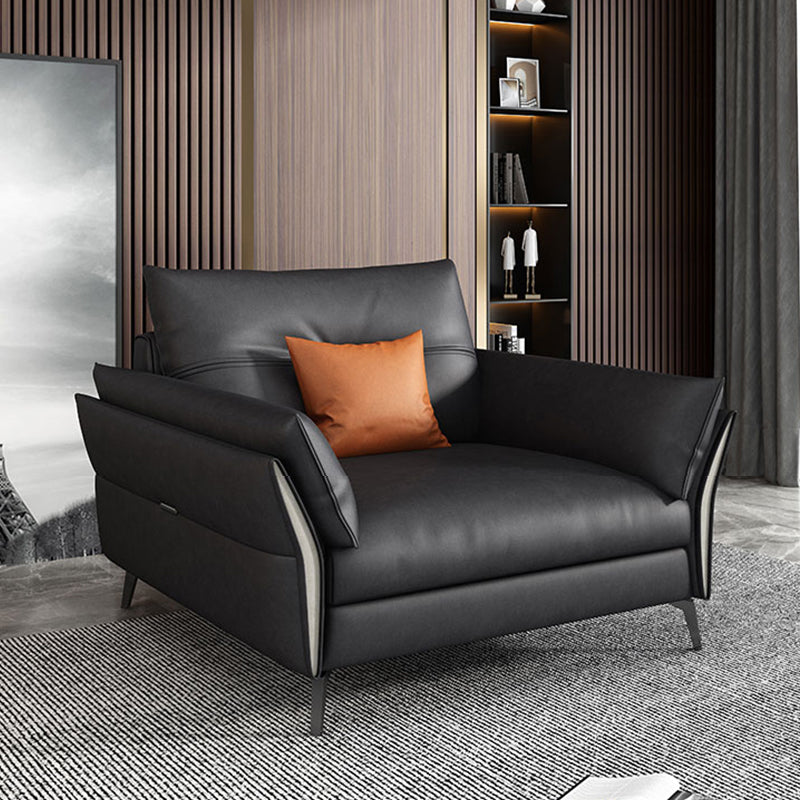 Mid Century Faux Leather Sectional Flared Arm Sectional Set in Black