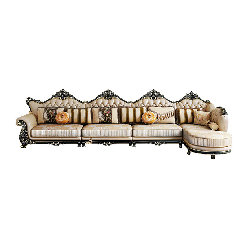 Traditional Slipcovered Cushions Sectionals & Chaise Tufted Rolled Arm Sectional Sofa