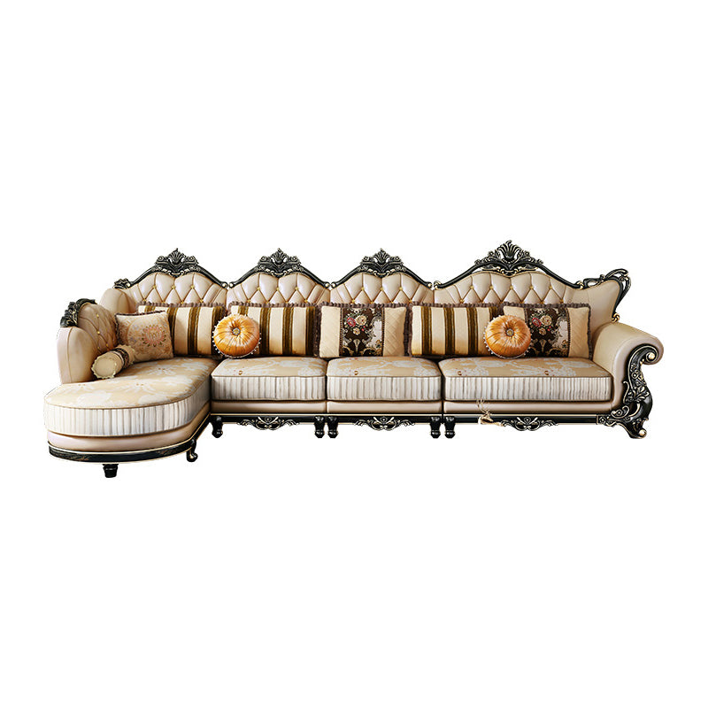 Traditional Slipcovered Cushions Sectionals & Chaise Tufted Rolled Arm Sectional Sofa