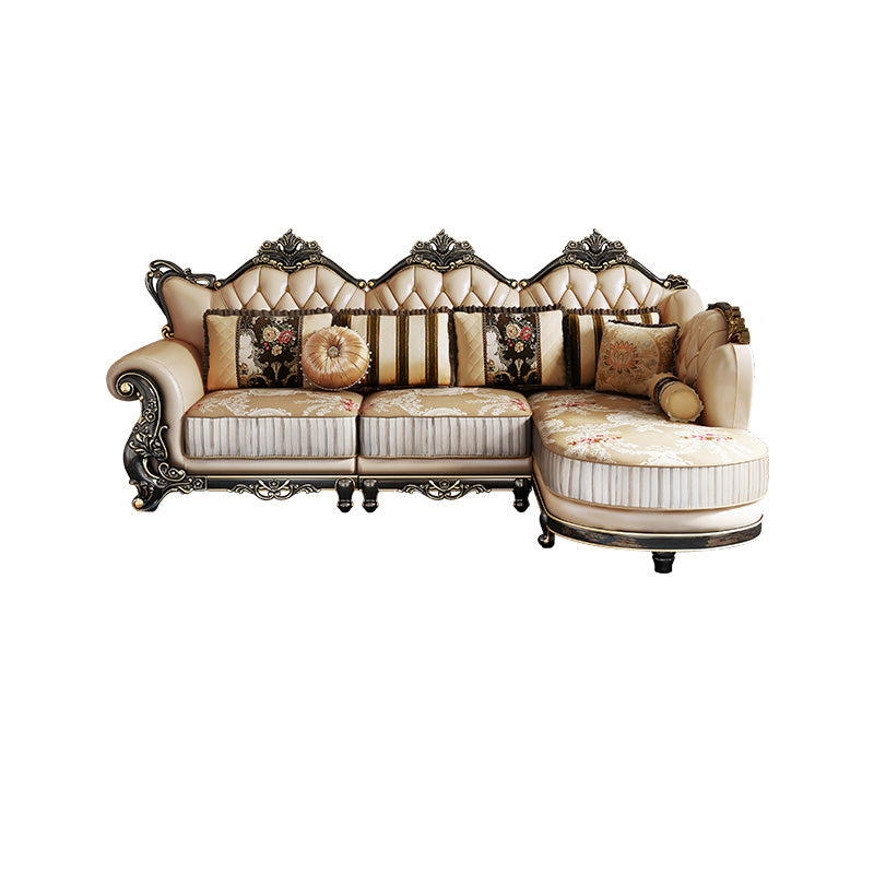 Traditional Slipcovered Cushions Sectionals & Chaise Tufted Rolled Arm Sectional Sofa