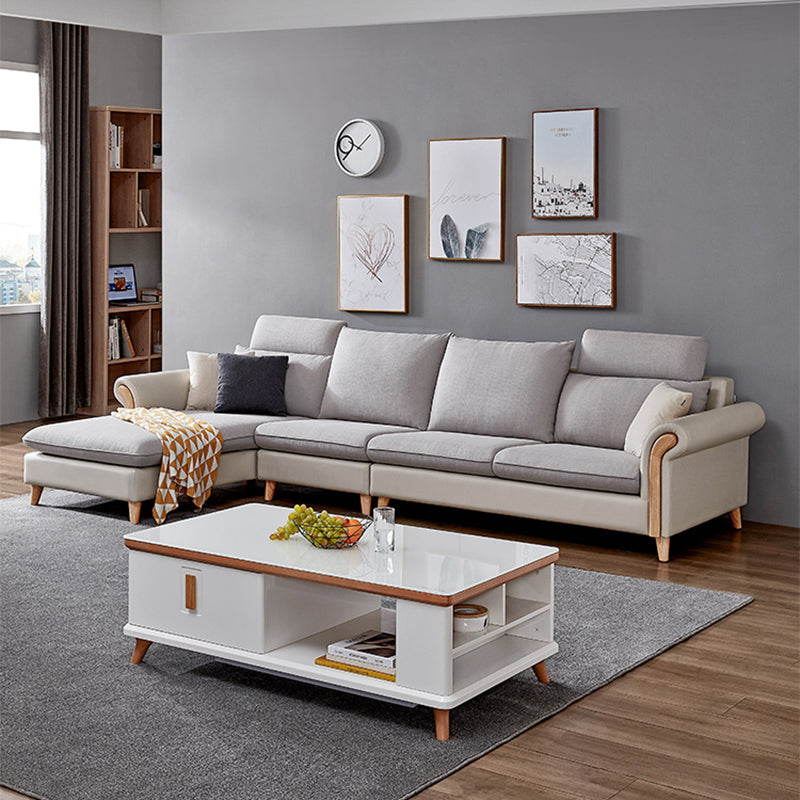 Flared Arm Pillow Back Fabric Sectionals Scandinavian Slipcovered Sofa with Chaise