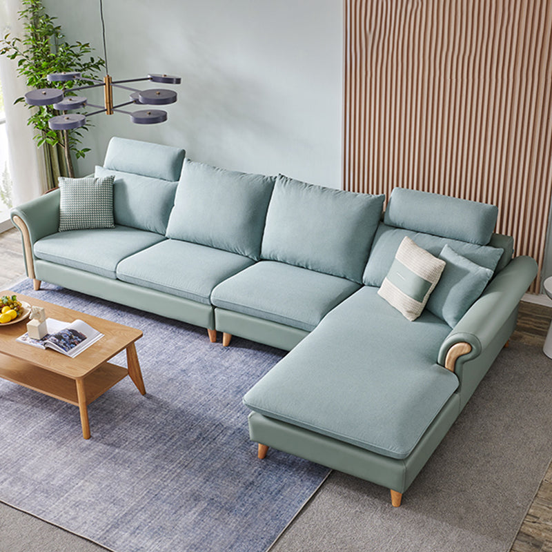 Flared Arm Pillow Back Fabric Sectionals Scandinavian Slipcovered Sofa with Chaise