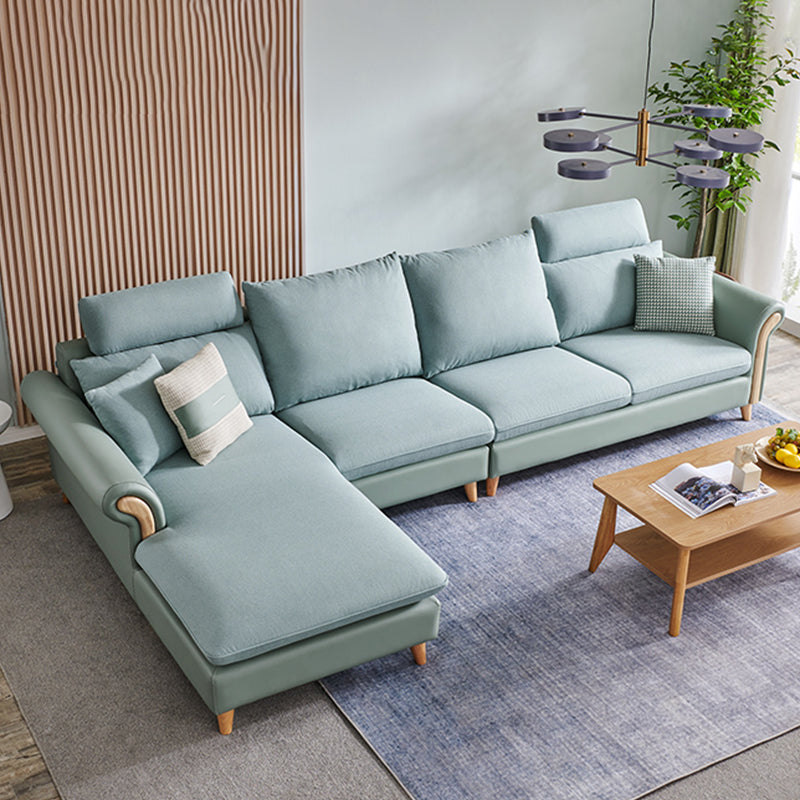 Flared Arm Pillow Back Fabric Sectionals Scandinavian Slipcovered Sofa with Chaise