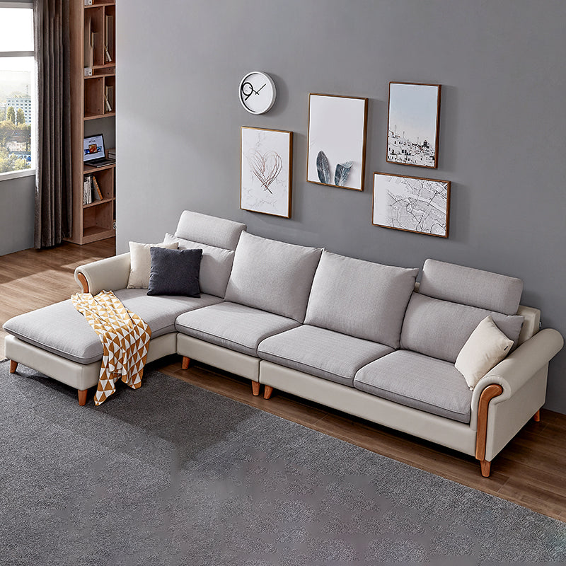 Flared Arm Pillow Back Fabric Sectionals Scandinavian Slipcovered Sofa with Chaise