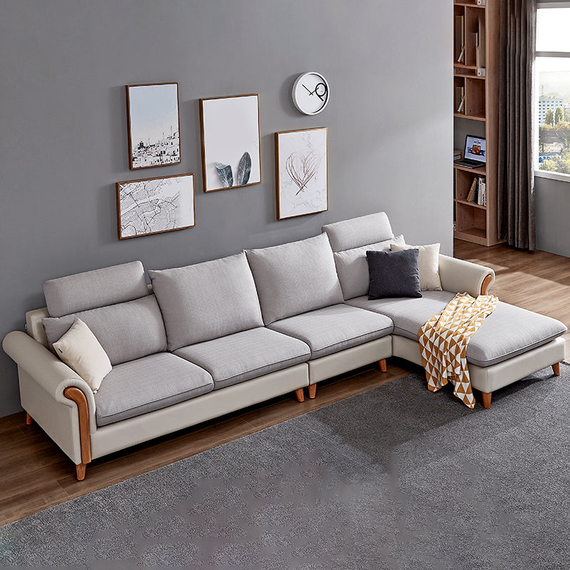 Flared Arm Pillow Back Fabric Sectionals Scandinavian Slipcovered Sofa with Chaise