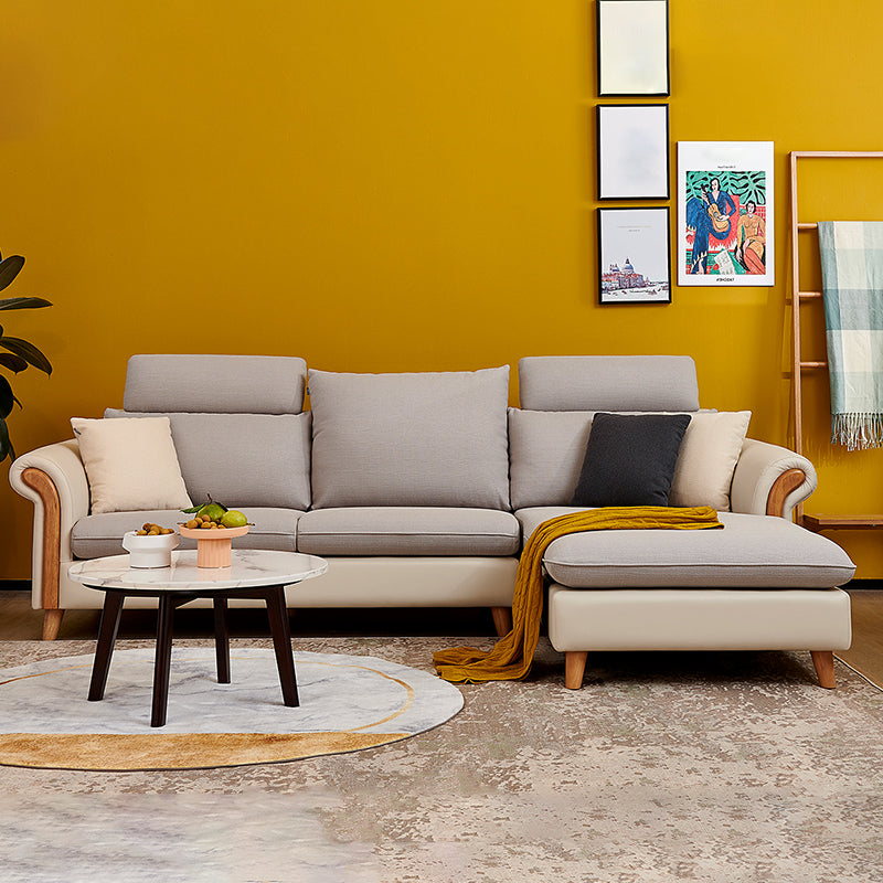 Flared Arm Pillow Back Fabric Sectionals Scandinavian Slipcovered Sofa with Chaise